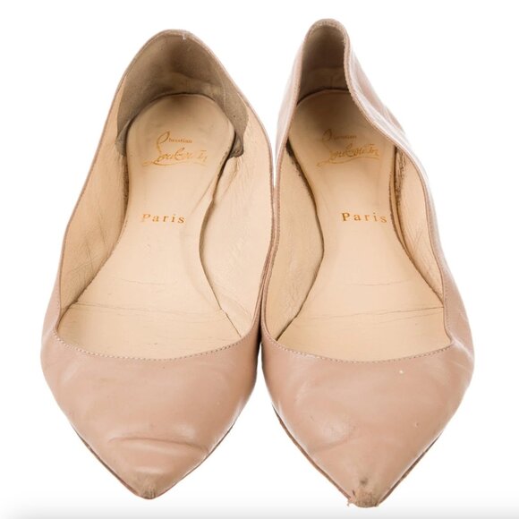 Christian Louboutin Nude Leather Ballet Flats with Pointed Toe - Picture 2 of 4
